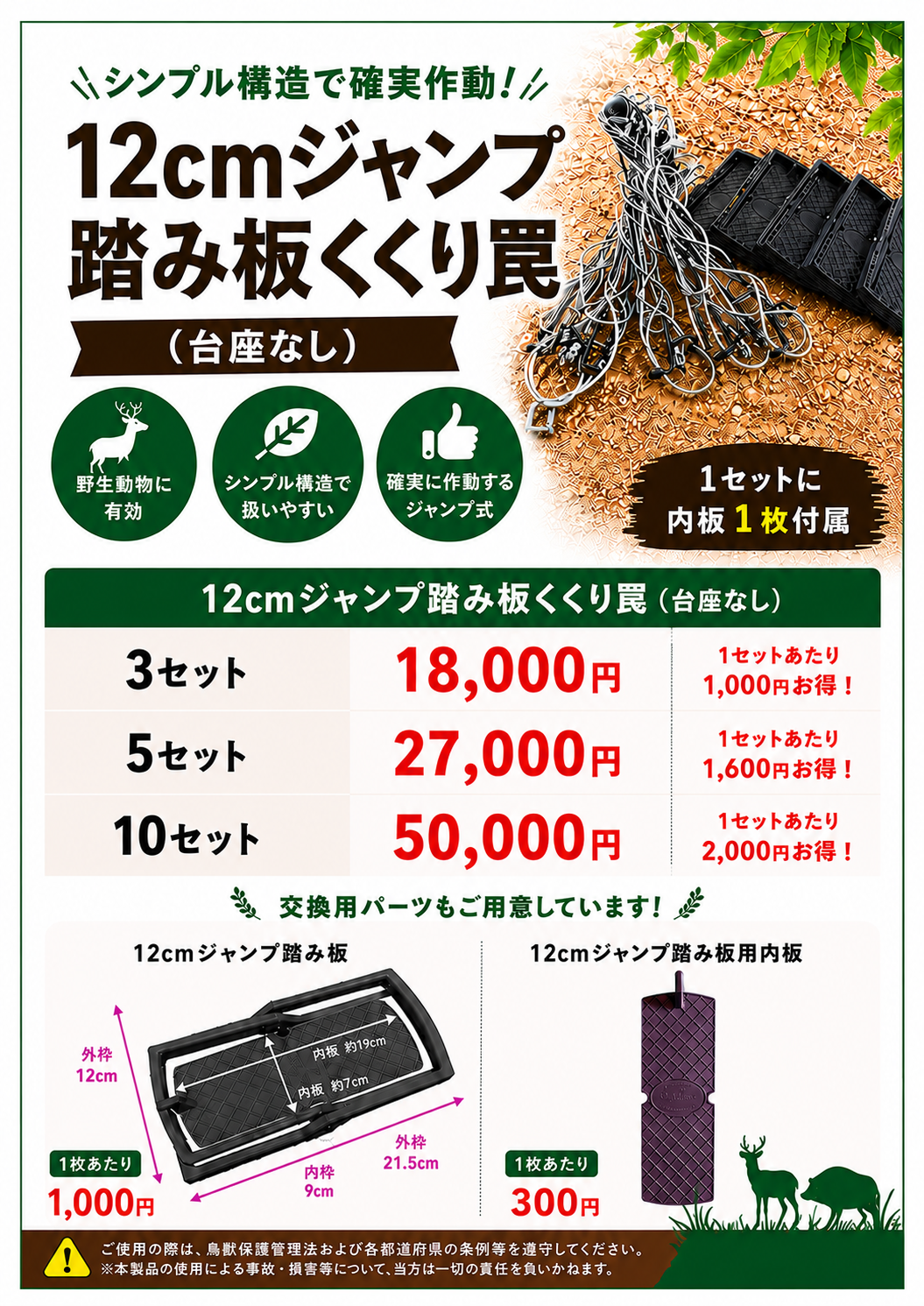 新仕様 Wジャンプくくり罠 害獣駆除 イノシシ対策 くくり罠 わな猟
